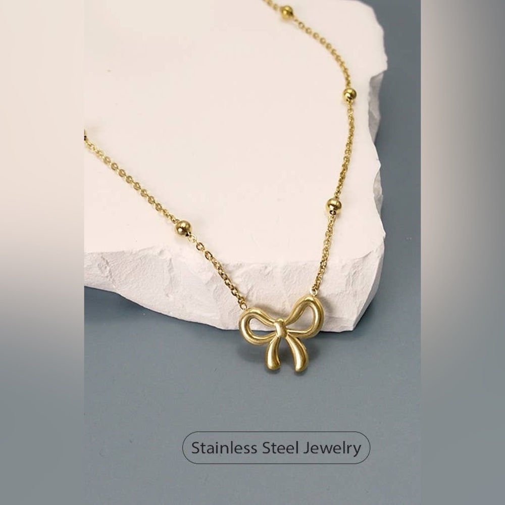18K Gold Plated Water Resistant Bow Necklace